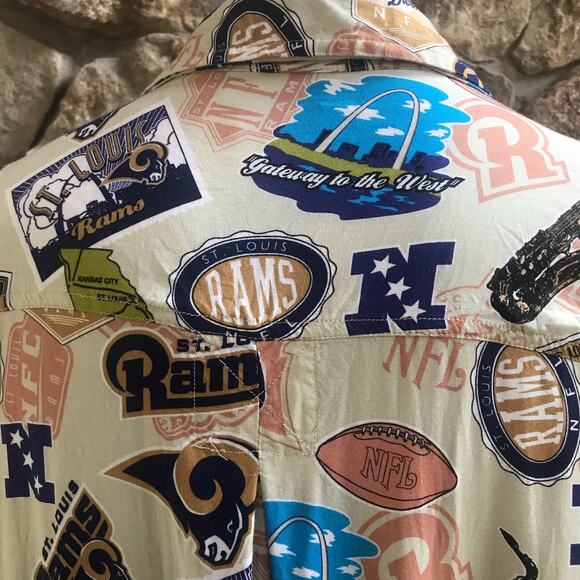 Vintage NFL St. Louis Rams Button Down Short Sleeve Rayon Shirt Men's Size 2XL - Picture 5 of 6